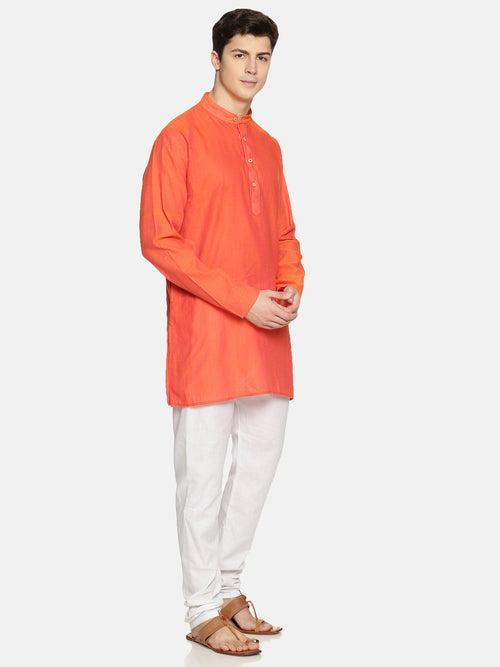 Orange Cotton Printed Straight Short Kurta