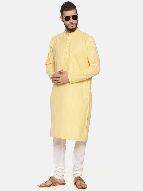 Yellow Cotton Solid Long Kurta