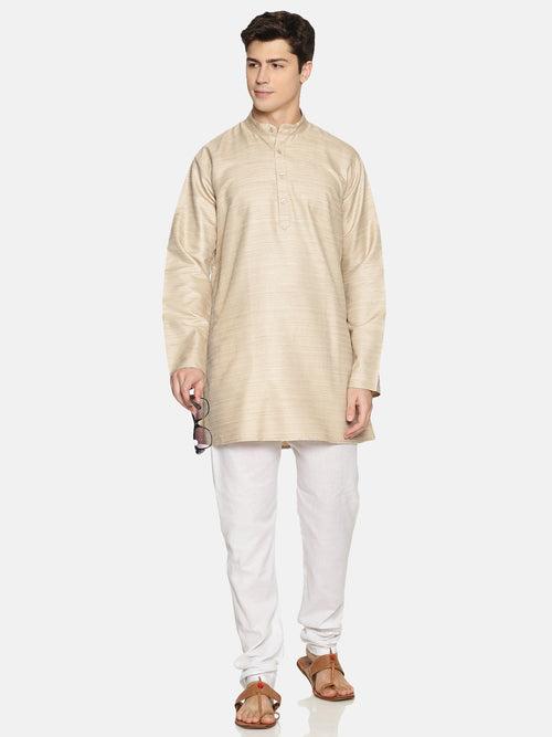 Beige Cotton Solid Straight Kurta