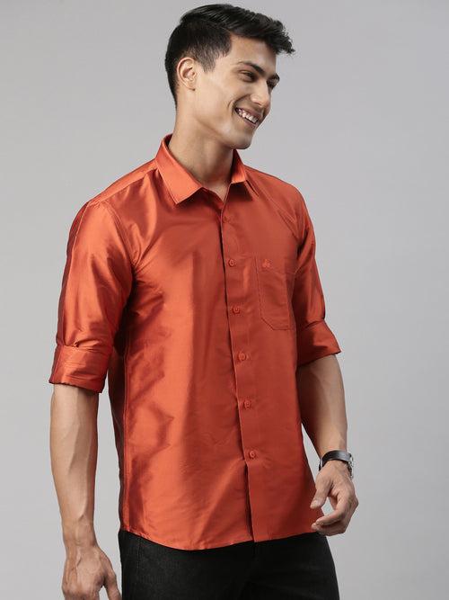 Tattva Mens Rust Colour Solid Party Shirt