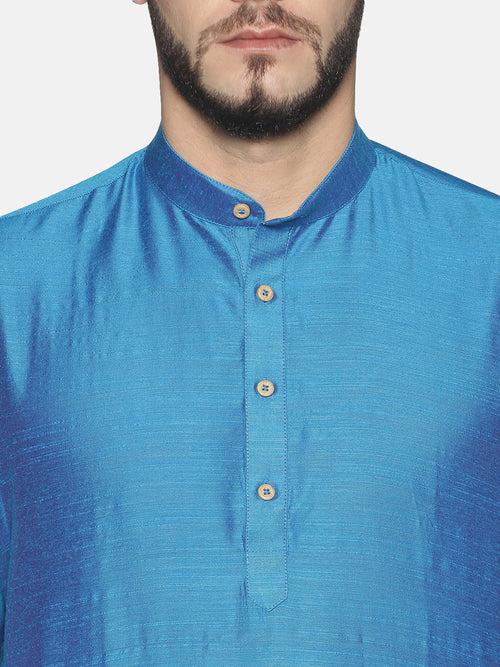 Blue Cotton Solid Kurta With Dhoti Pants