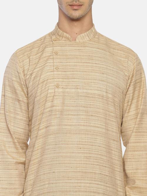 Beige Cotton Straight Solid Kurta