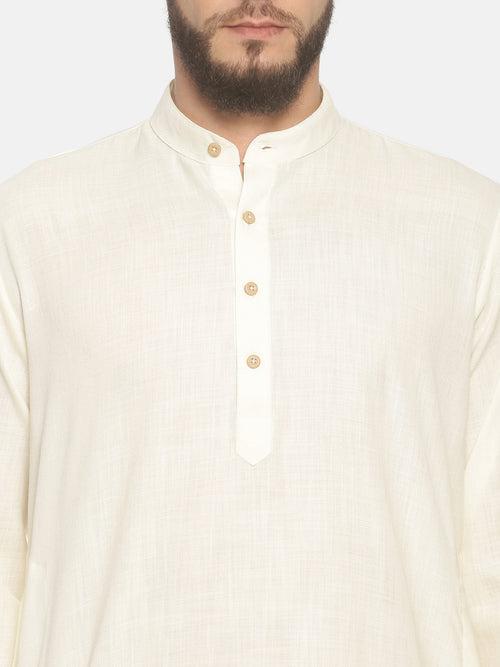 Cream-Colored Cotton Solid Long Kurta