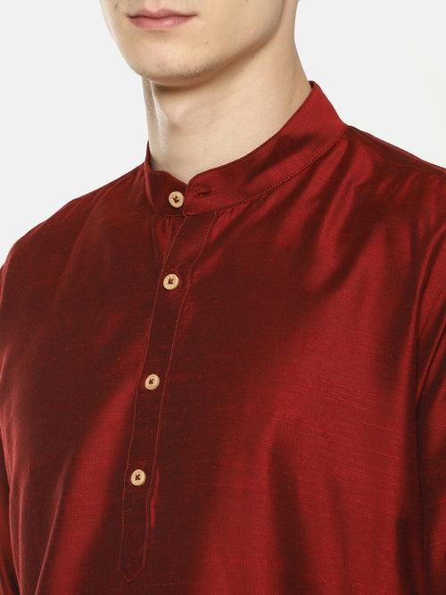 Maroon Cotton Solid Straight Short Kurta