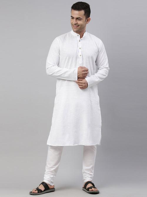 Tattva White Color Cotton Long Kurta With Pyjamas