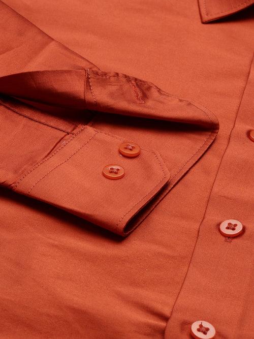 Tattva Mens Rust Colour Solid Party Shirt