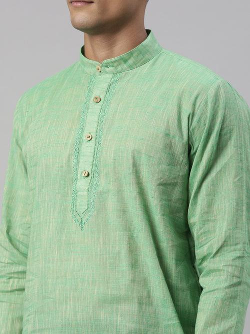 Green Cotton Straight Solid Cotton Kurta