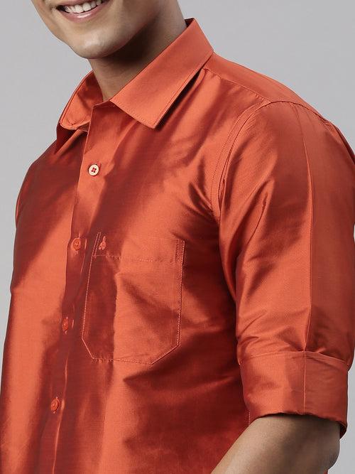 Tattva Mens Rust Colour Solid Party Shirt