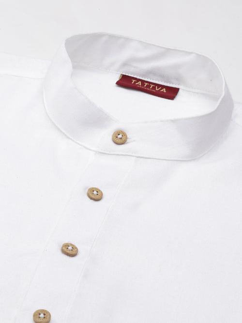 Tattva Plain White Short Kurta with Mandarin Collar