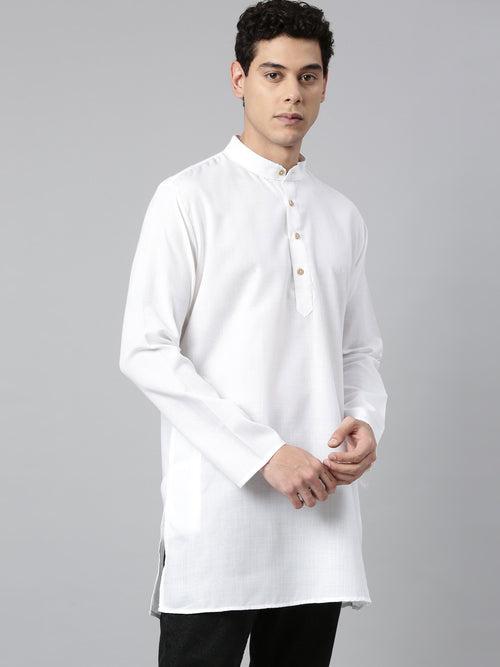 Tattva Plain White Short Kurta with Mandarin Collar