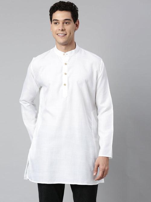 Tattva Plain White Short Kurta with Mandarin Collar