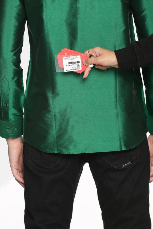 Green Polyester Slim Fit Solid Party Shirt