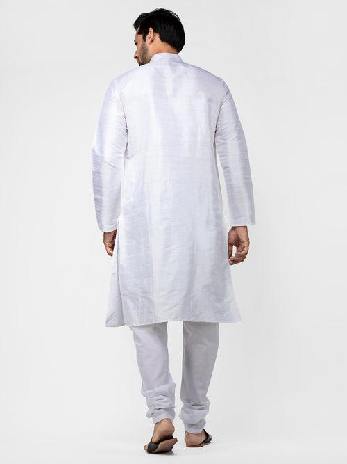 Silver Pure Raw Silk Straight Long Kurta