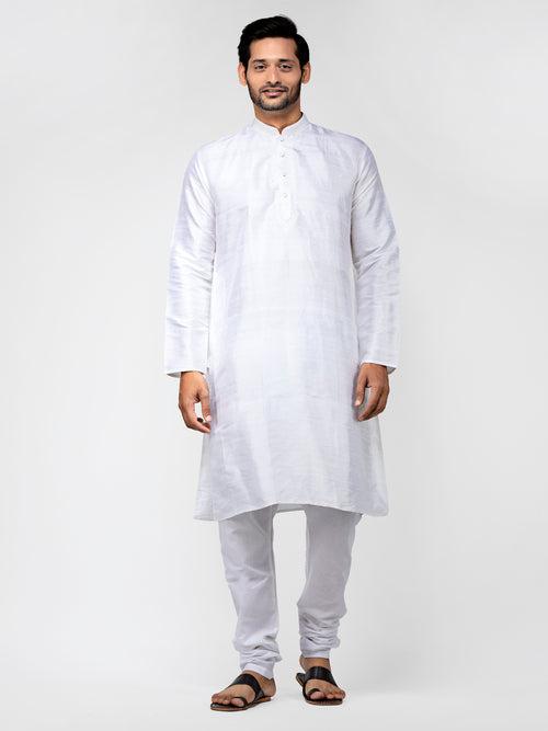 Silver Pure Raw Silk Straight Long Kurta