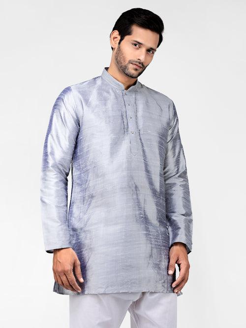 Grey Pure Raw Silk Kurta With Pyjamas