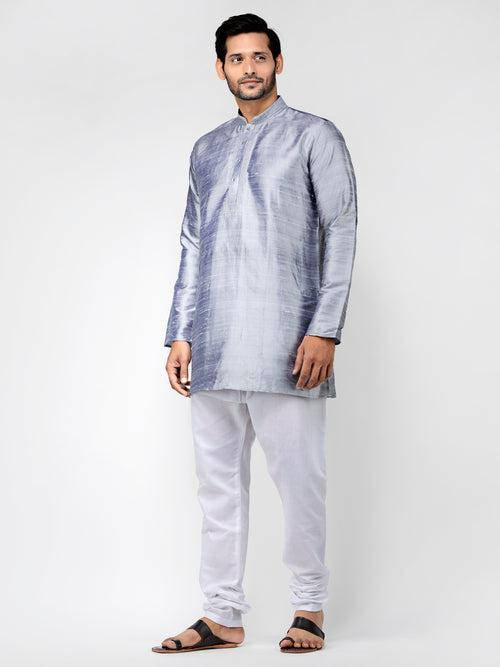 Grey Pure Raw Silk Kurta With Pyjamas