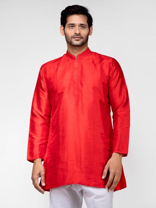 Maroon Pure Raw Silk Straight Short Kurta