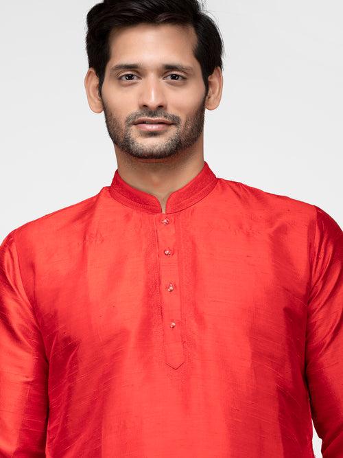 Maroon Pure Raw Silk Straight Short Kurta