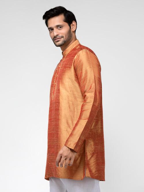 Orange Pure Raw Silk Kurta With Pyjamas