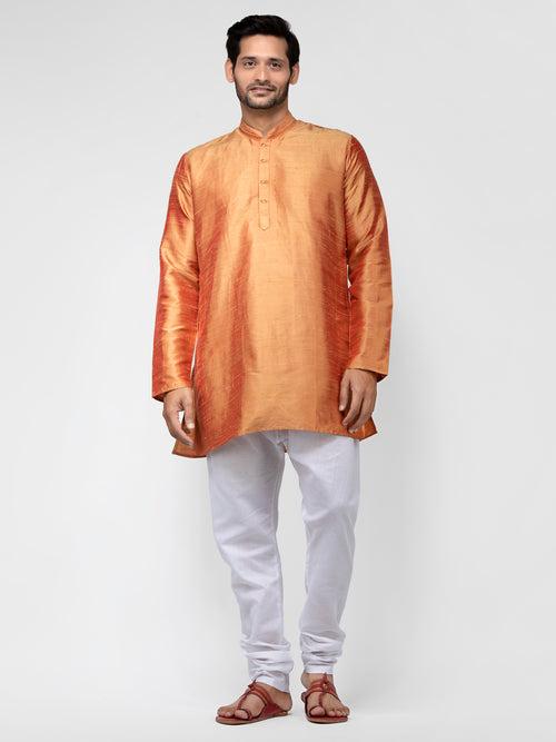Orange Pure Raw Silk Kurta With Pyjamas