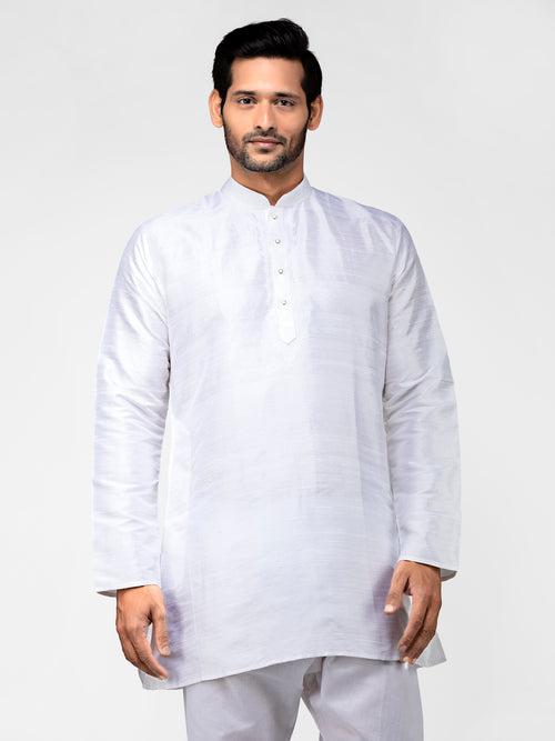 Silver Pure Raw Silk Solid Short Kurta