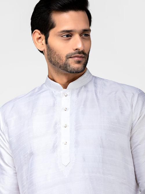 Silver Pure Raw Silk Solid Short Kurta