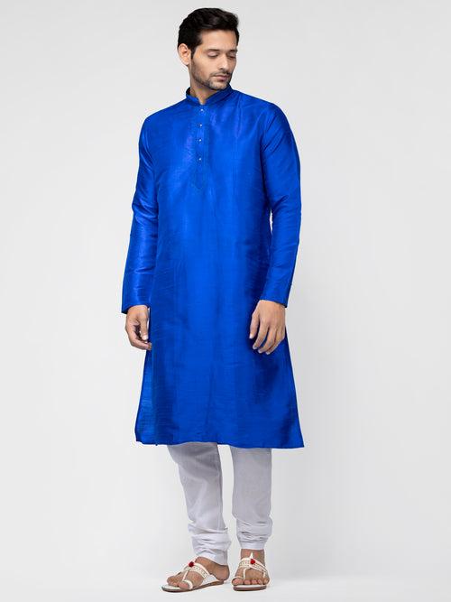 Royal Blue Pure Raw Silk Kurta With Pyjamas