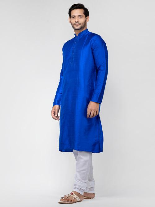 Royal Blue Pure Raw Silk Kurta With Pyjamas