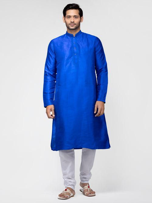 Royal Blue Pure Raw Silk Kurta With Pyjamas