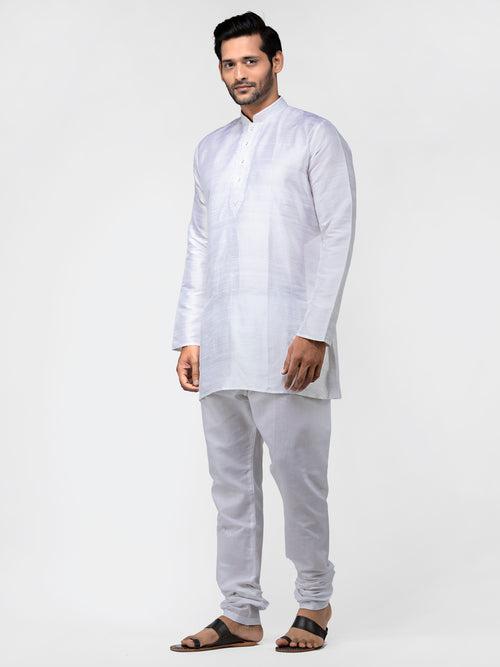 Silver Pure Raw Silk Solid Short Kurta