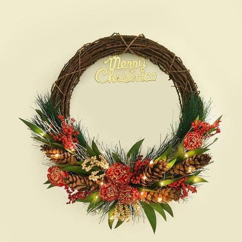 Pine Cone Lit Christmas Wreath