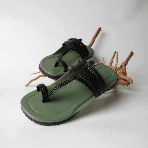 Monkstory Kolhapuri Sandals - Olive green