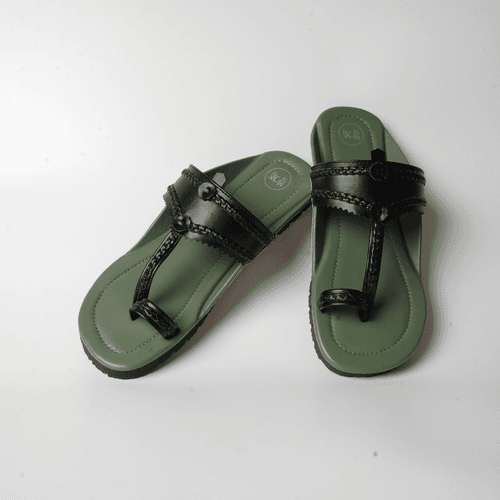 Monkstory Kolhapuri Sandals - Olive green