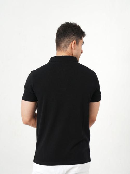 Monkstory Bamboo Cotton Zip-Polo Tee - Midnight Black