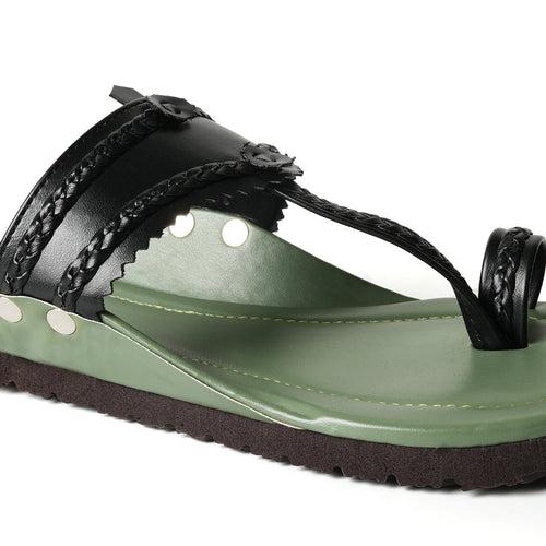 Monkstory Kolhapuri Sandals - Olive green