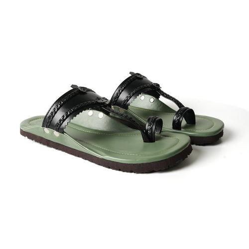 Monkstory Kolhapuri Sandals - Olive green