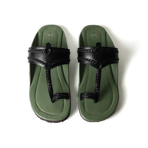 Monkstory Kolhapuri Sandals - Olive green