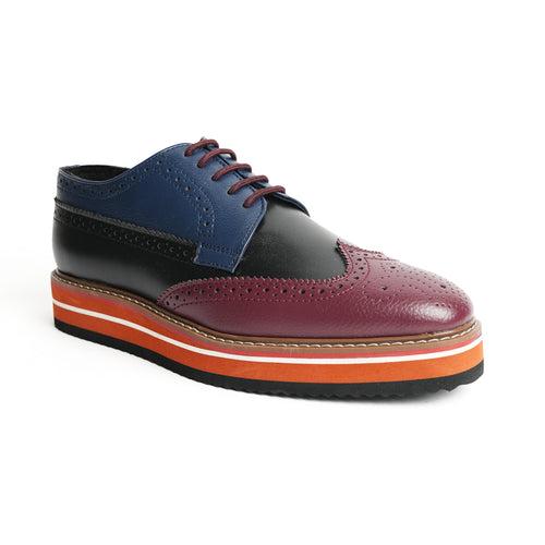 Monkstory Tricolour Brogues - Navy Blue, Burgundy & Black