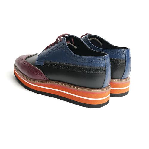 Monkstory Tricolour Brogues - Navy Blue, Burgundy & Black