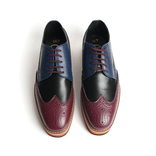 Monkstory Tricolour Brogues - Navy Blue, Burgundy & Black