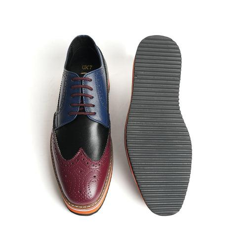 Monkstory Tricolour Brogues - Navy Blue, Burgundy & Black