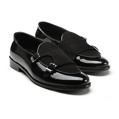 Luxious Patent Double Monk Slip Ons - Black