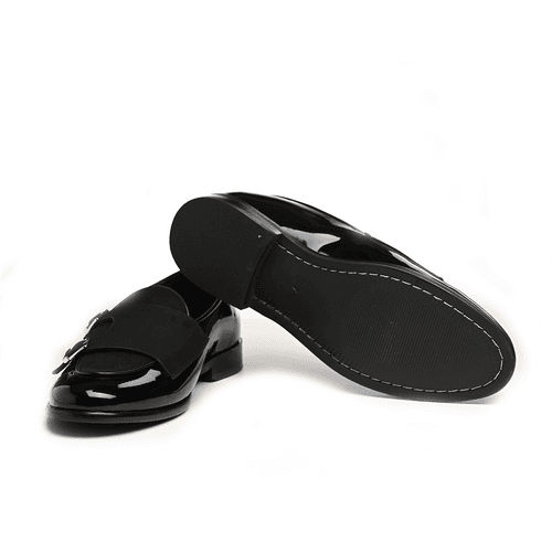 Luxious Patent Double Monk Slip Ons - Black