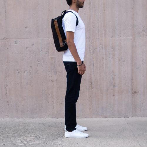 Forth Goods Latitude Canvas and Leather Backpack - Black