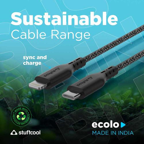 Ecolo Made From Recycled Plastic Type C to Lightning PD 20W Sync & Charge Cable