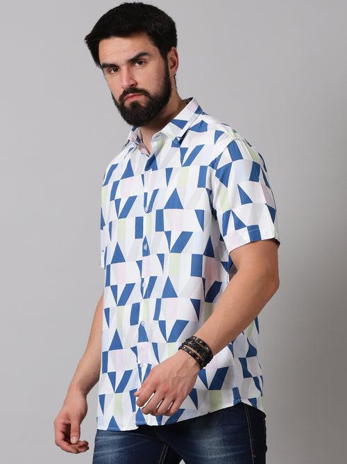 Geometric Grid Half-Sleeve Shirt