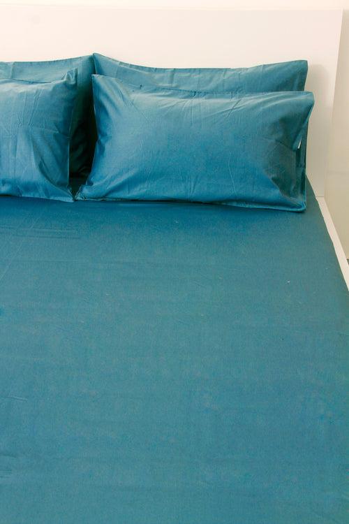 400 Thread Count Cotton Bedsheet & 2 Pillow Cases (Teal Blue)