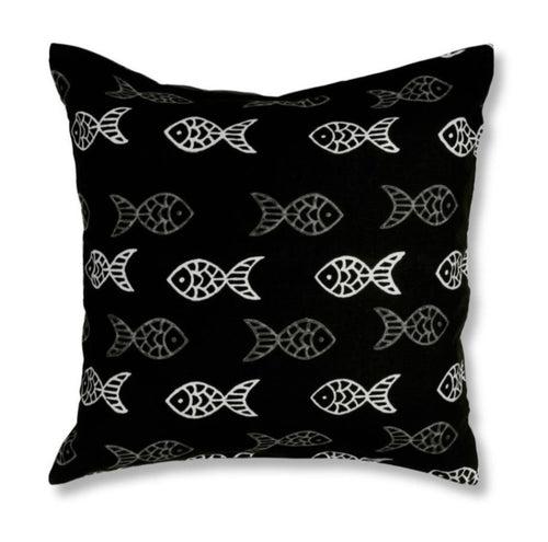 Handblocked Cotton Cushion (Black)