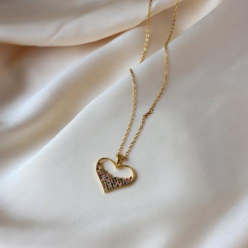 Heart Pavé Stone 18K Gold Plated Necklace