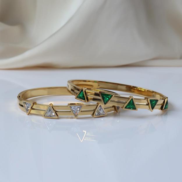 Triangle Studded 18K Gold Plated Bangle